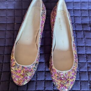 2 4 $5 Items..Nine West Pink and Gold Sequin Flats